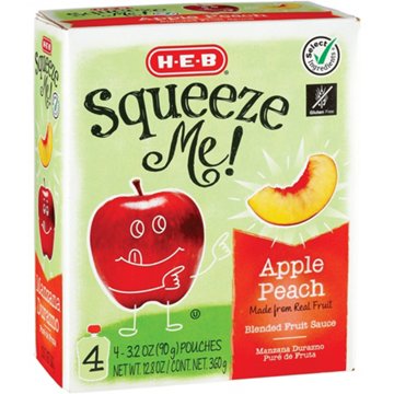 H-E-B Squeeze Me! Peach Applesauce Pouches, 4 ct