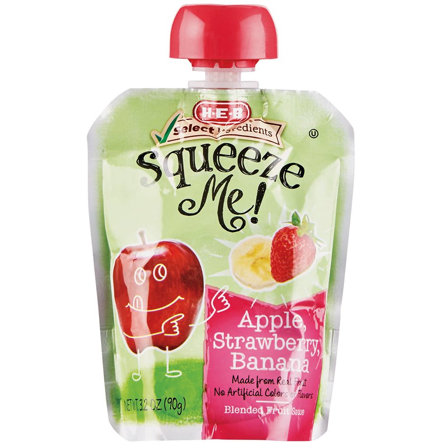 H-E-B Squeeze Me! Apple, Strawberry, Banana Sauce Individual Pouch ...