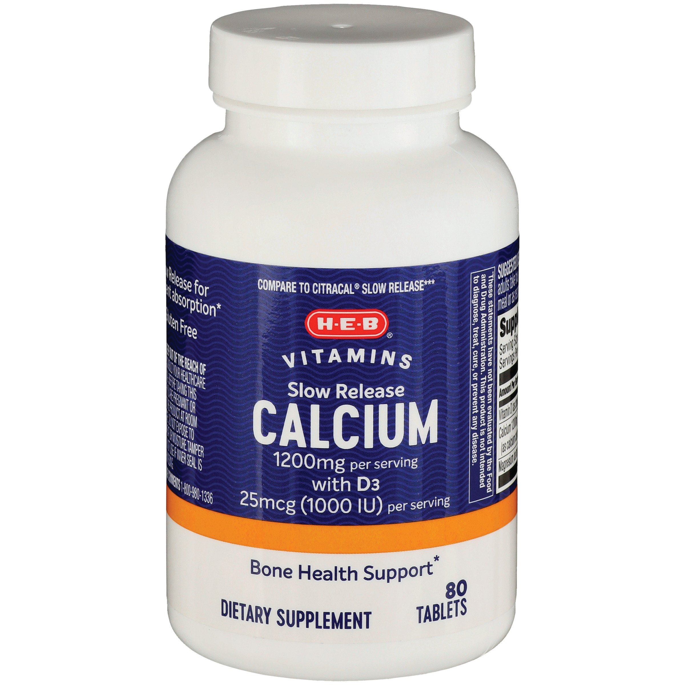 H-E-B Vitamins 1,200 mg Calcium with 1,000 IU D3 Slow Release Tablets, 80 ct