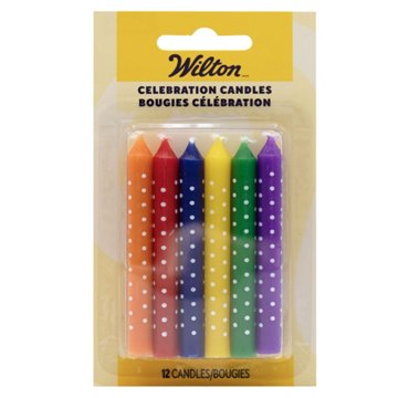 Wilton White Dot Multi Colored Candles, 12 ct