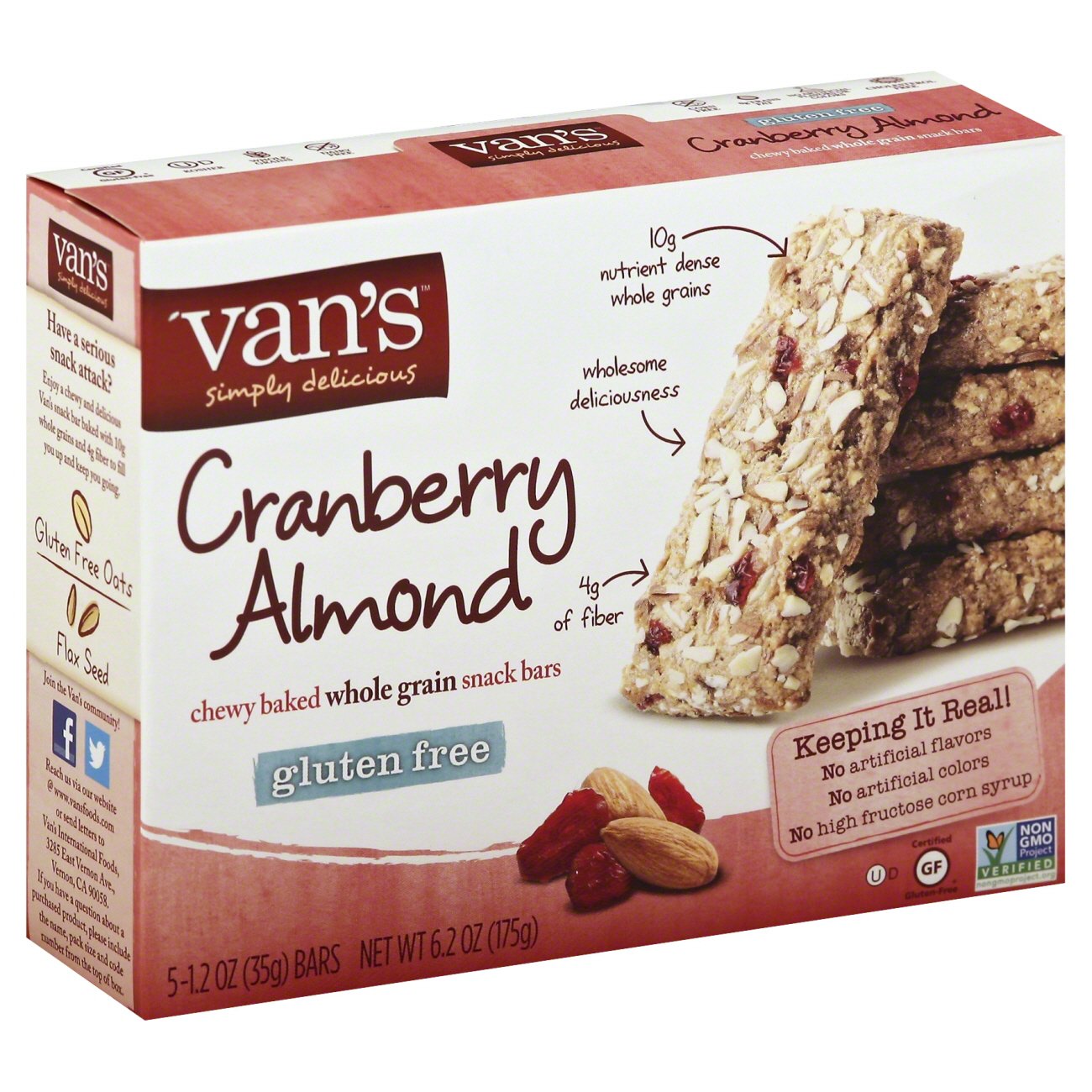 Van's Cranberry Almond Chewy Baked Whole Grain Snack Bars Shop