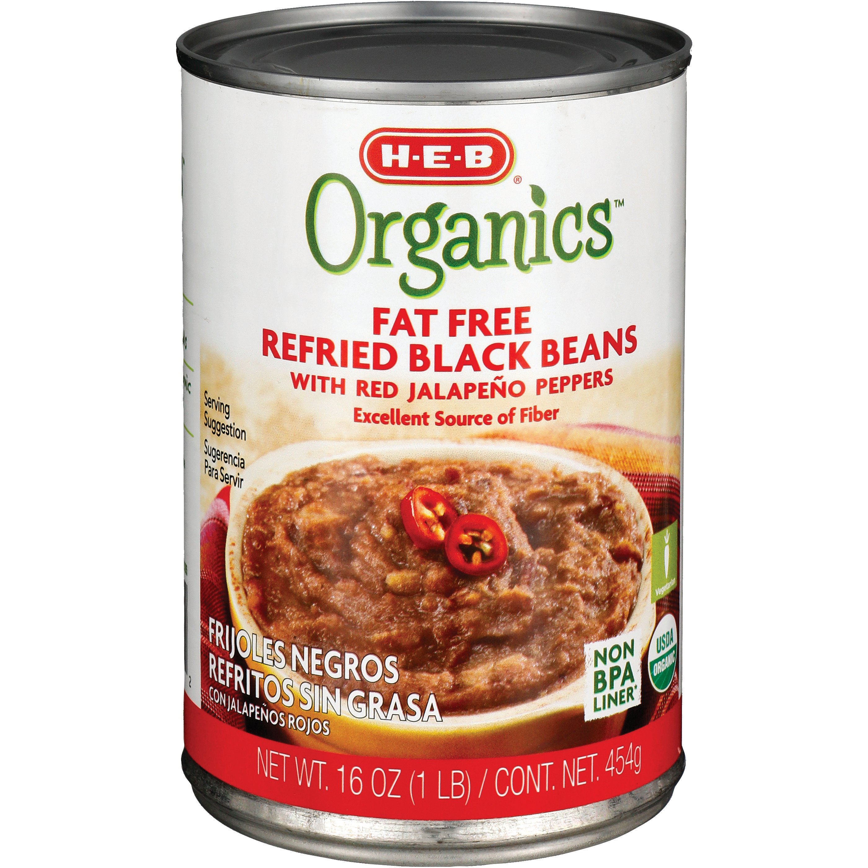 H-E-B Organics Fat Free Refried Black Beans With Jalapenos - Shop Beans ...