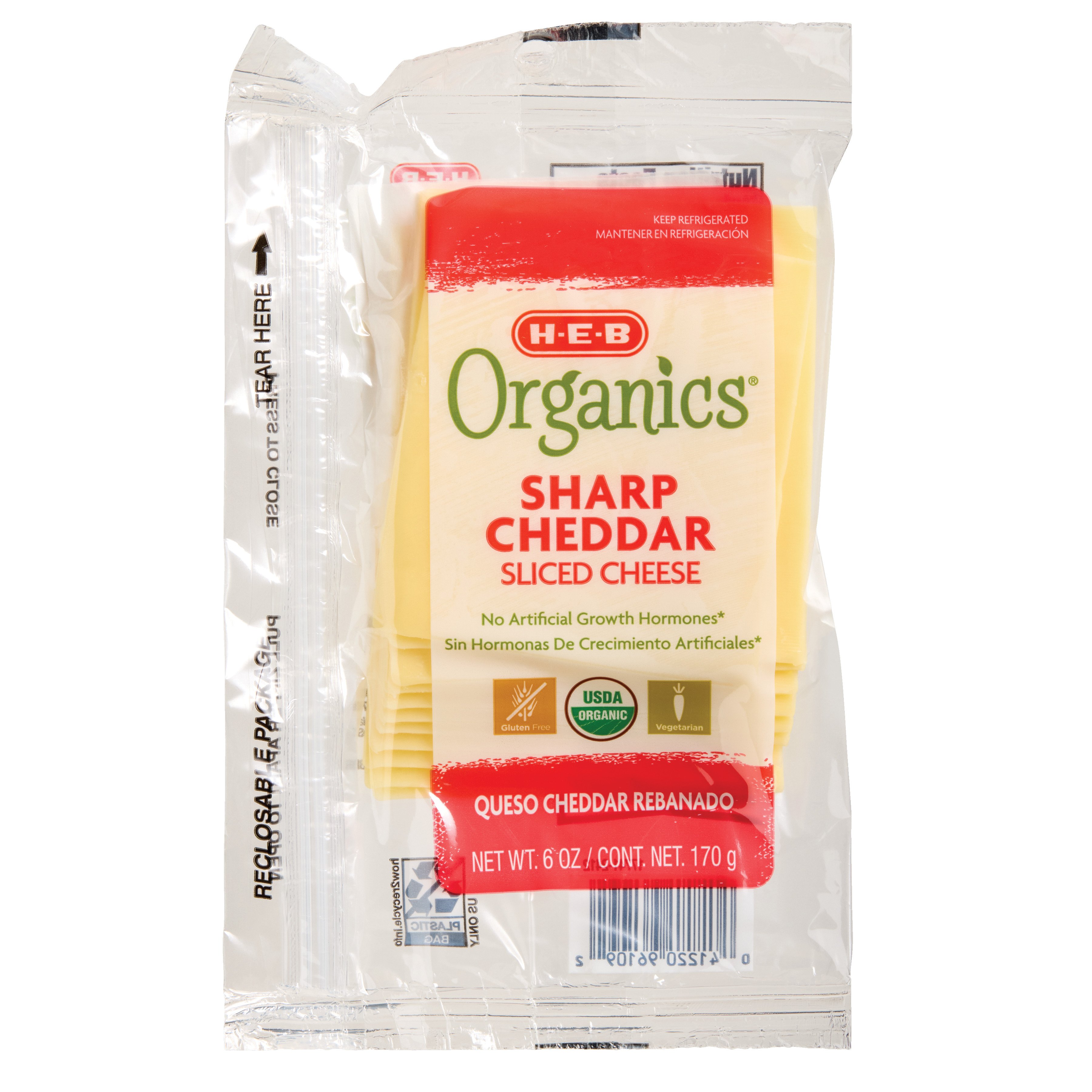 H-E-B Organics Sharp Cheddar Sliced Cheese, 6 oz