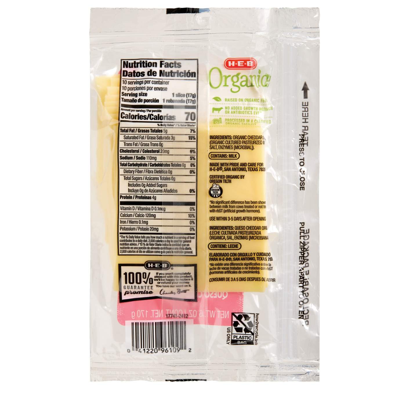 H-E-B Organics Sharp Cheddar Sliced Cheese; image 2 of 2