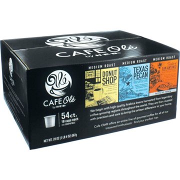 CAFE Olé by H-E-B Donut Shop, Texas Pecan & Taste of San Antonio Coffee Single Serve Cups - Variety Pack, 54 ct