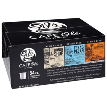 CAFE Olé by H-E-B Donut Shop, Texas Pecan & Taste of San Antonio Coffee Single Serve Cups - Variety Pack, 54 ct