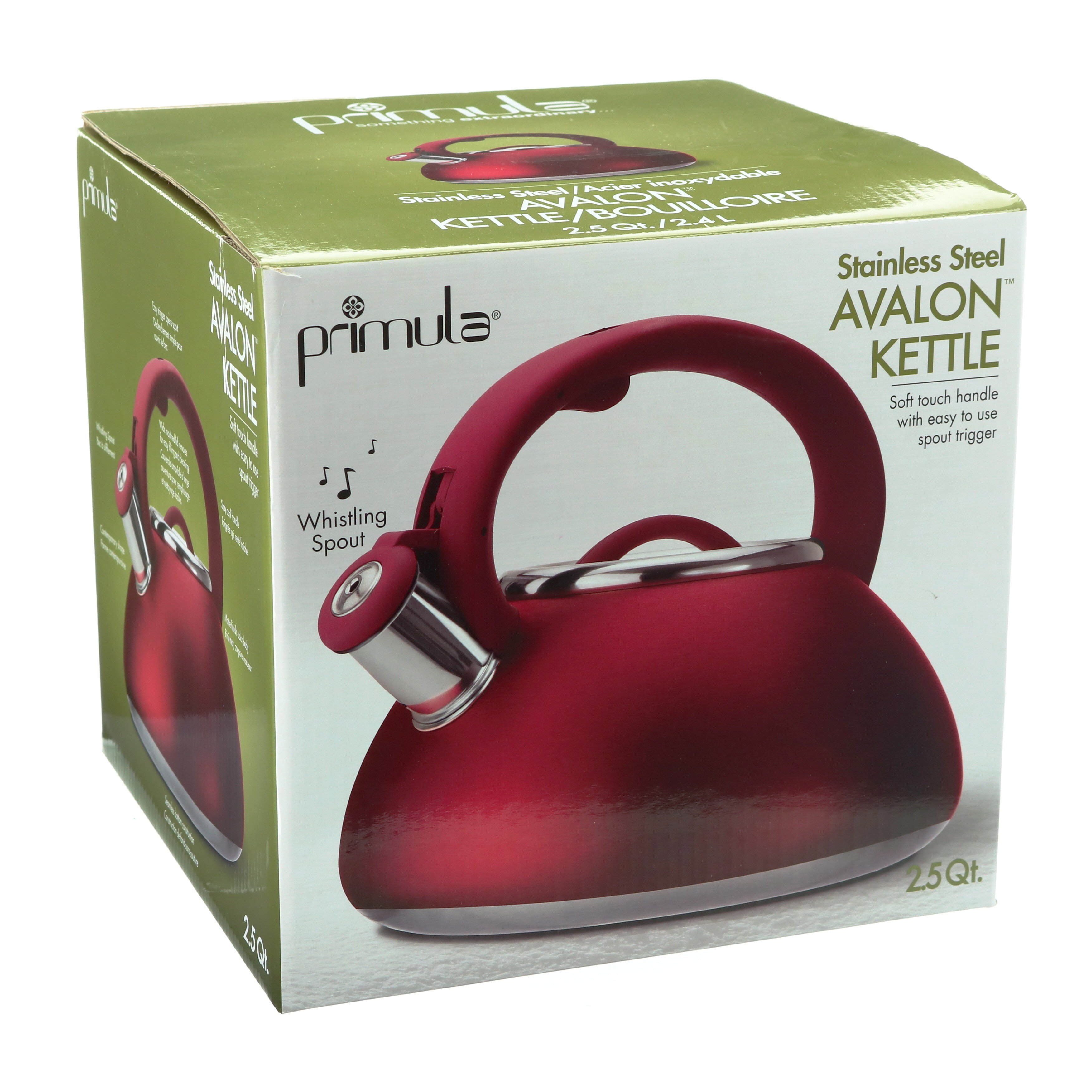 Primula primula avalon whistling kettle - whistling spout, locking spout  -cover, and stay-cool handle - stainless steel - 2.5 quarts