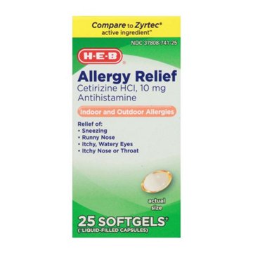 H-E-B Allergy Relief  Cetirizine 24 Hour Softgels – 10 mg, 25 ct