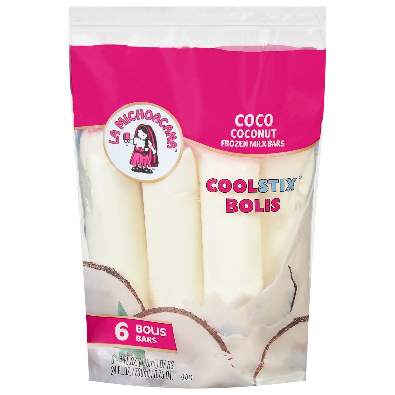 La Michoacana Coconut Premium Ice Cream Bars, Gluten-Free,