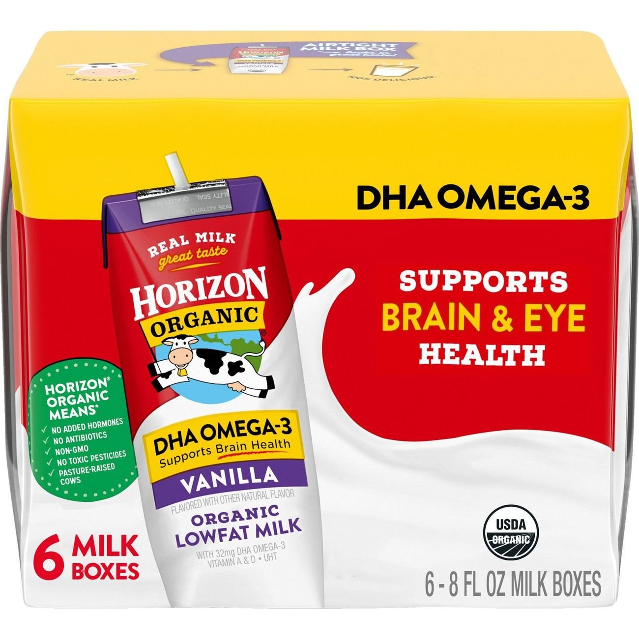 Horizon Organic 1% Lowfat Uht Dha Omega-3 Vanilla Milk 8 oz Boxes
