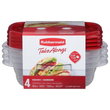 Rubbermaid TakeAlongs 2.9 Cup Square Food Storage Containers, 4 ct