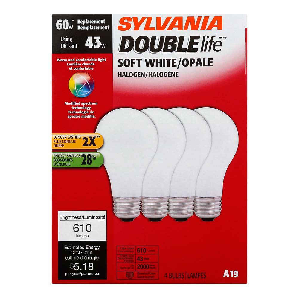 Sylvania Double Life A19 60-Watt Soft White Halogen Light Bulbs - Shop ...