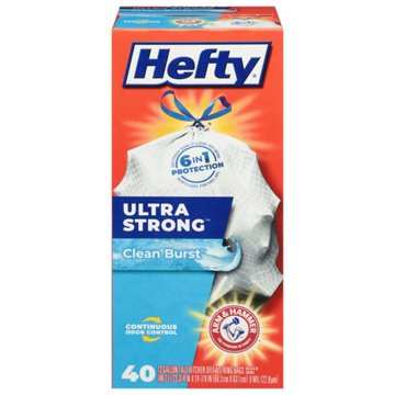 Hefty Ultra Strong Tall Kitchen Drawstring Trash Bags, 13 Gallon - Clean Burst Scent, 40 ct