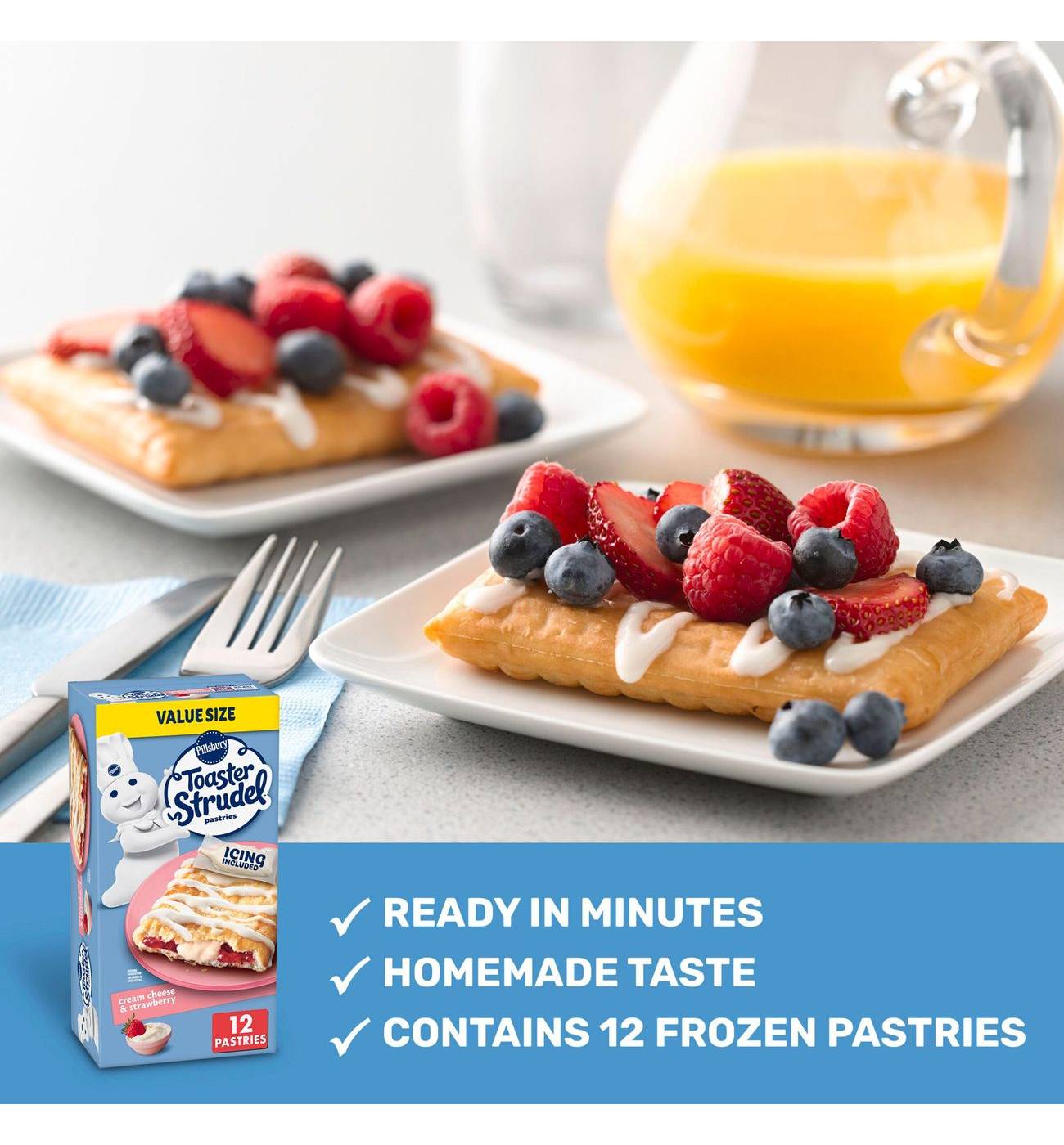 Pillsbury Toaster Strudel Frozen Pastries - Cream Cheese & Strawberry, Value Size; image 5 of 6