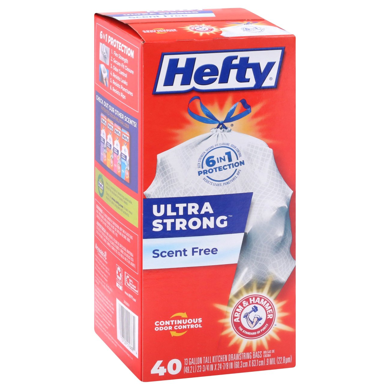 Hefty Ultra Strong Scent Free Tall Kitchen 13 Gallon Drawstring Trash