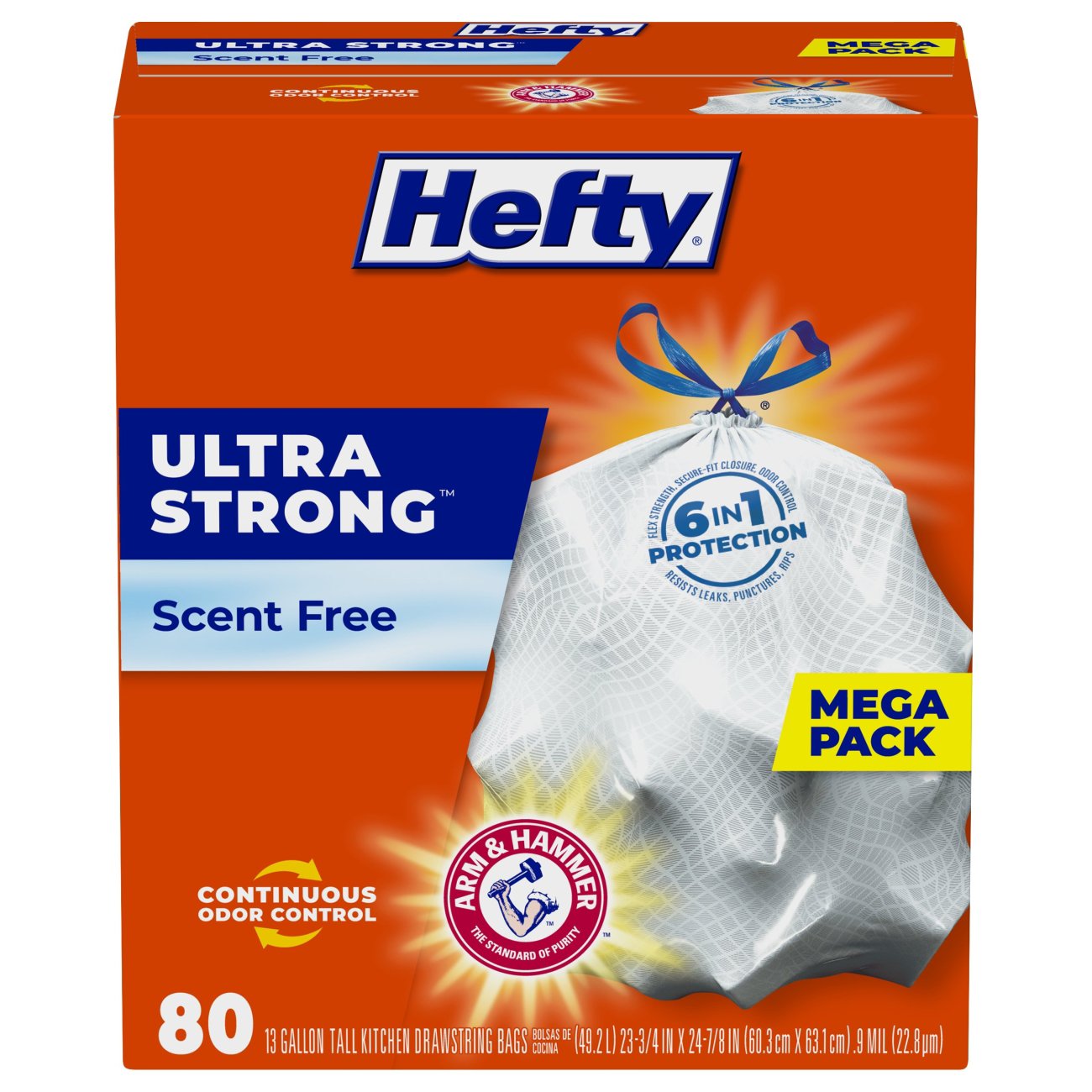 Hefty Ultra Strong Tall Kitchen Bags, Drawstring, Scent Free, 13 Gallon - 150 bags