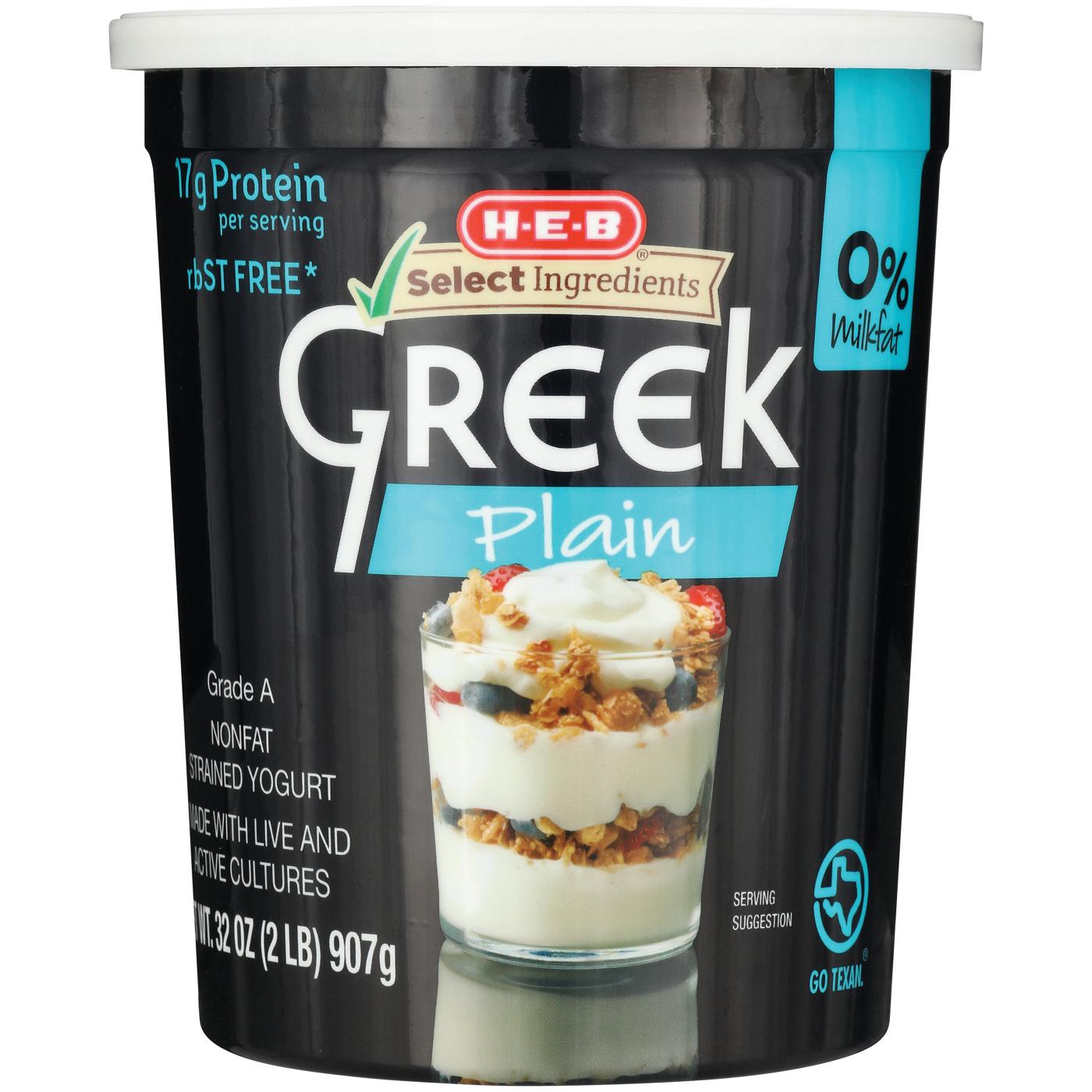 H-E-B 17g Protein Nonfat Greek Yogurt - Plain; image 2 of 2