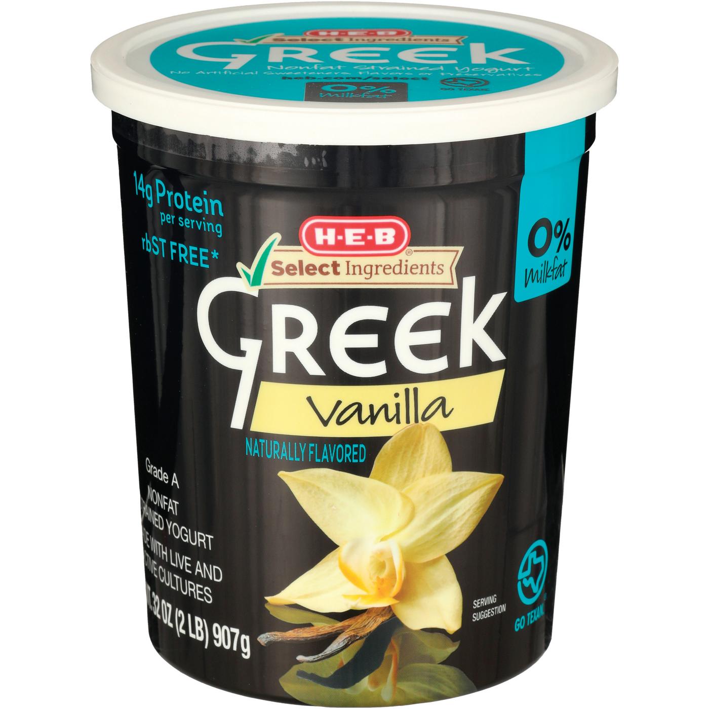 H-E-B 14g Protein Nonfat Greek Yogurt - Vanilla; image 1 of 2
