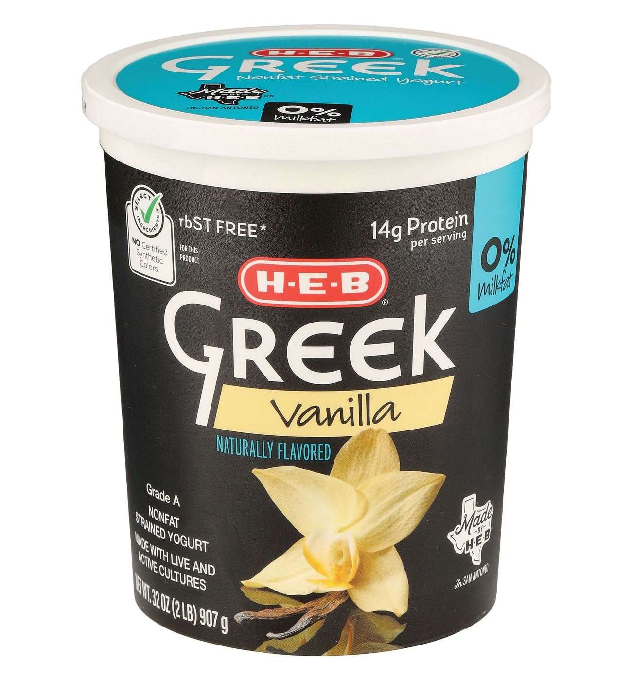 H-E-B 14g Protein Nonfat Greek Yogurt - Vanilla; image 1 of 2