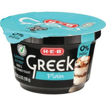 H-E-B 15g Protein Nonfat Greek Yogurt - Plain, 5.3 oz