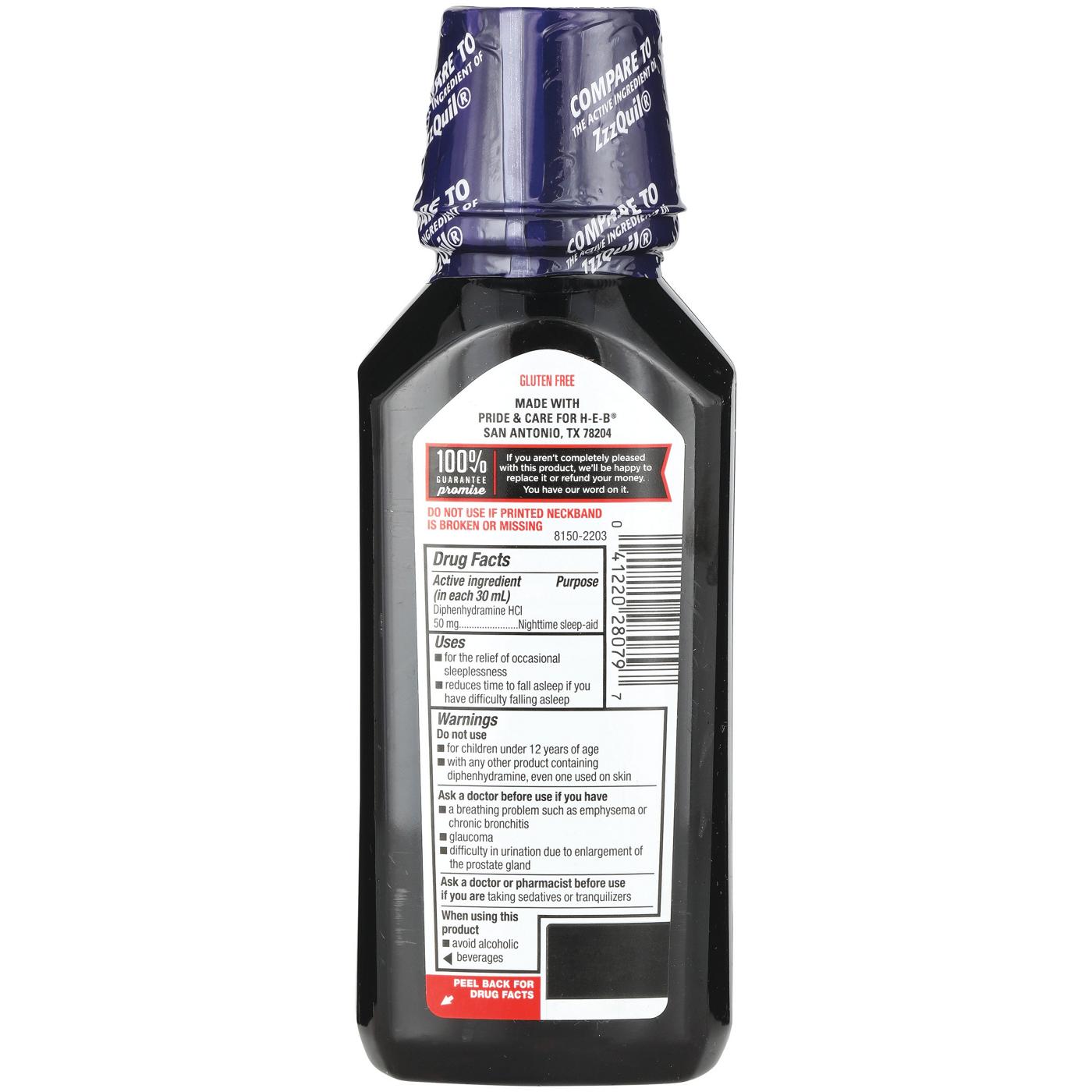 H-E-B Diphenhydramine Nighttime Sleep Aid Liquid - Berry; image 4 of 4