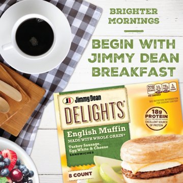 Jimmy Dean Turkey Sausage, Egg White & Cheese English Muffin Sandwiches, 8 ct