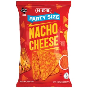 H-E-B Nacho Cheese Flavored Tortilla Chips - Party Size, 16 oz