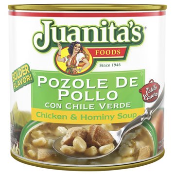 Juanita's Chicken & Hominy Soup with Roasted Green Chiles