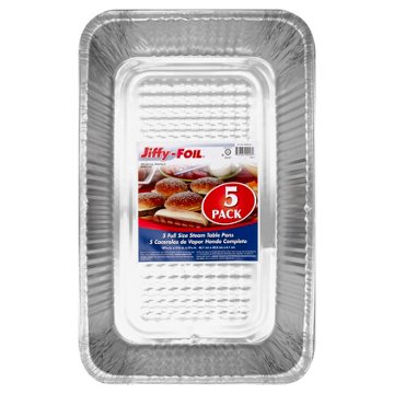 Jiffy-Foil Full Size Steam Table Pans, 5 pk, 19.6" x 11.6" x 3.2"