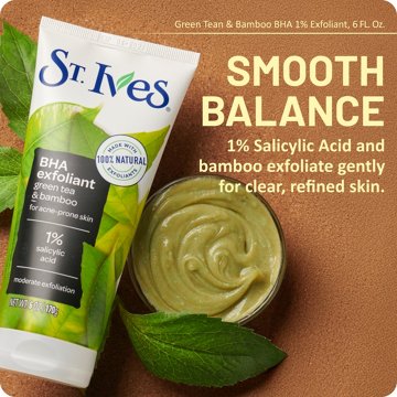 St. Ives BHA Exfoliant Green Tea & Bamboo Face Scrub for Acne Prone Skin, 6 oz