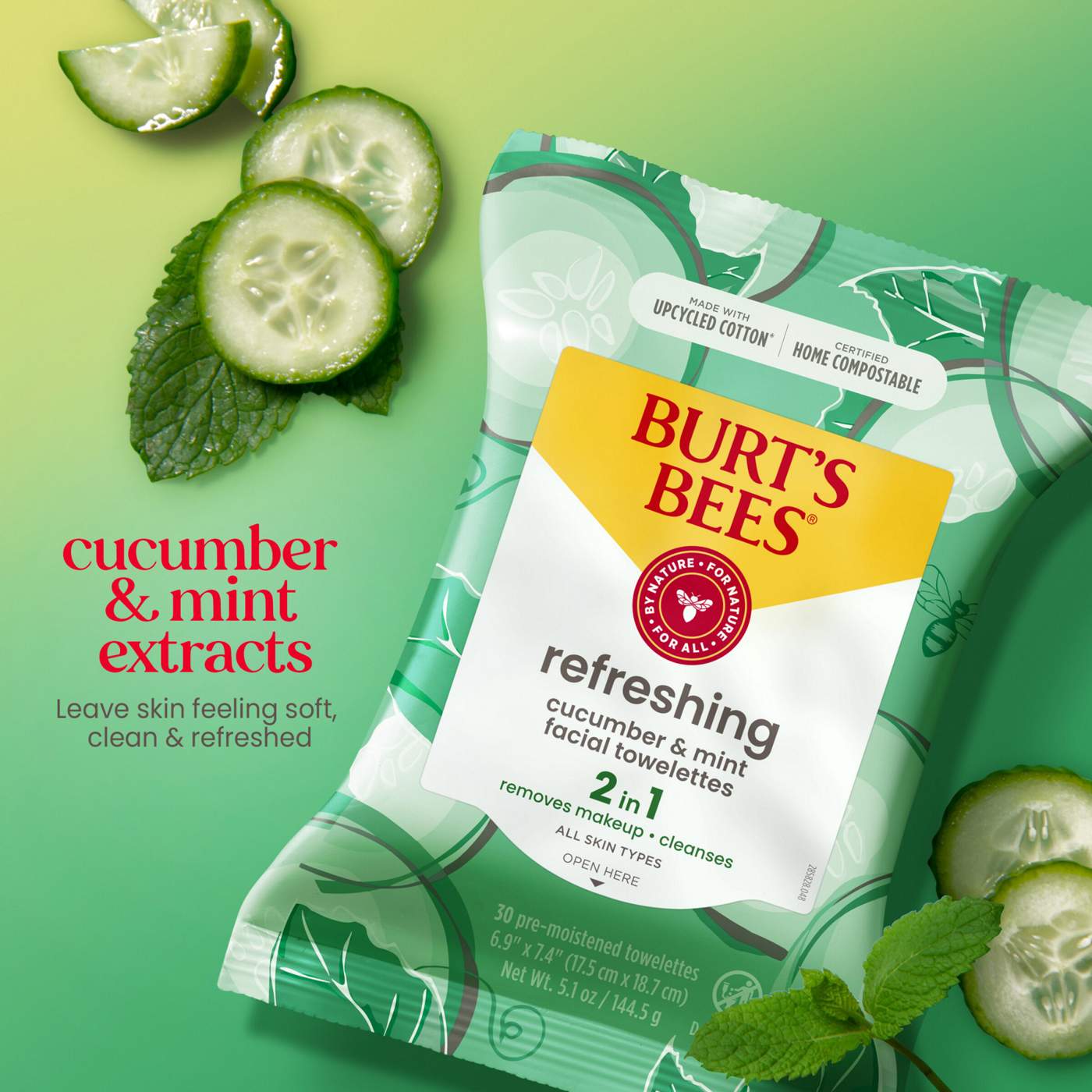 Burt's Bees Refreshing Facial Towelettes - Cucumber & Mint; image 3 of 13