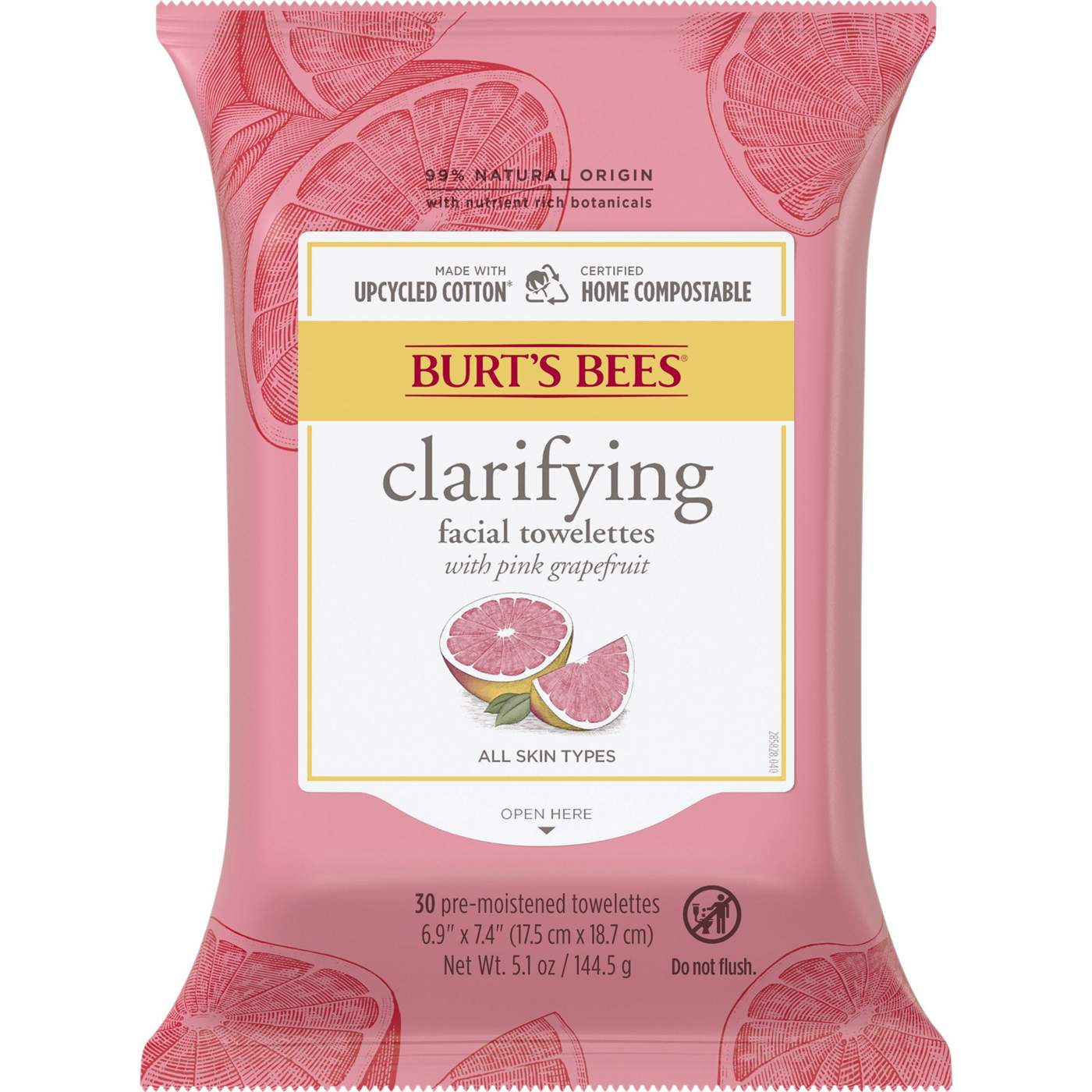 Burt's Bees  Clarifying Facial Towelettes - Pink Grapefruit; image 1 of 5