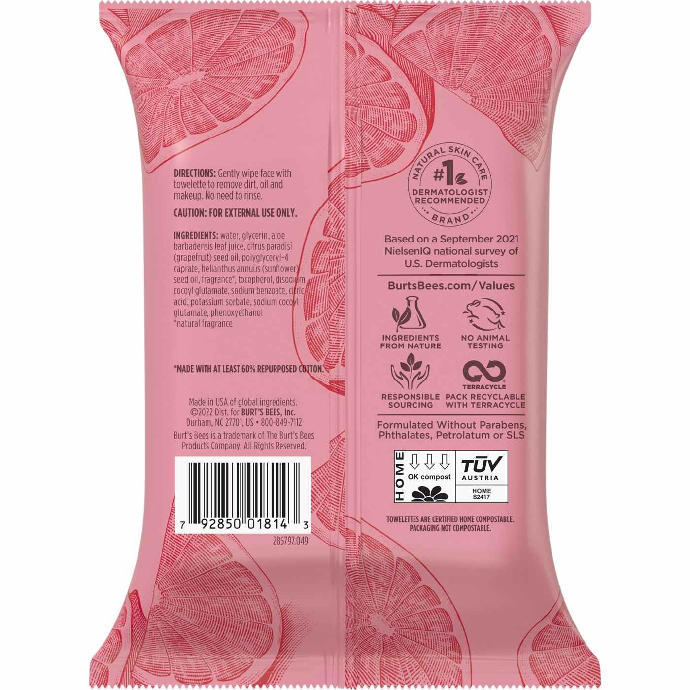 Burt's Bees  Clarifying Facial Towelettes - Pink Grapefruit; image 4 of 5