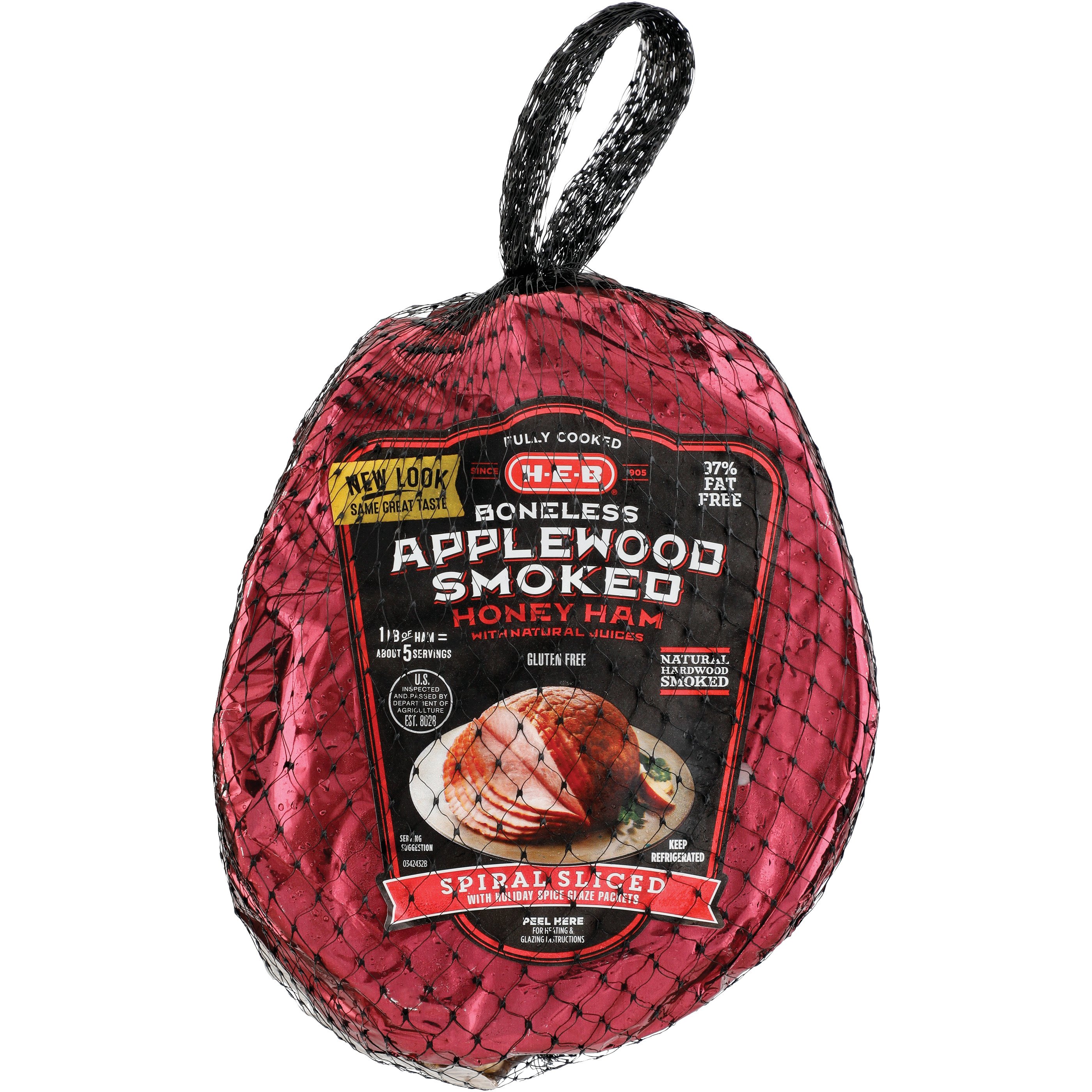 HEB Fully Cooked Boneless Spiral Sliced Applewood Smoked Honey Ham
