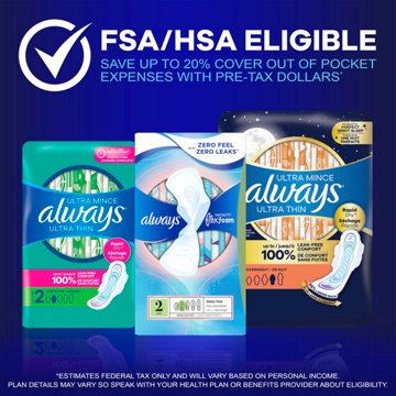 Always Ultra Thin Overnight Pads with Wings - Size 4, 50 ct