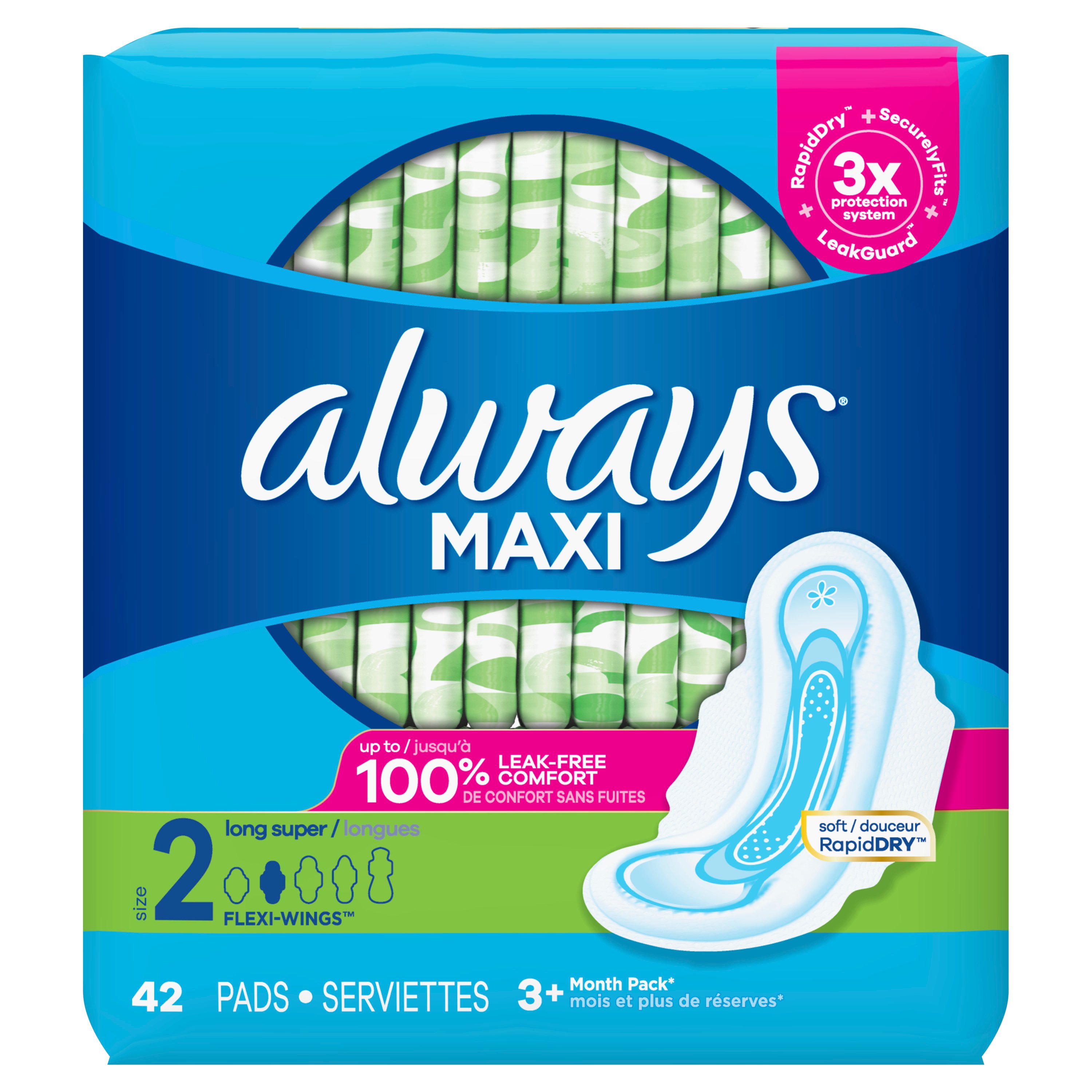 Always Maxi Daytime Pads with Wings, Super, Unscented Size 2 - Shop Pads &  Liners at H-E-B