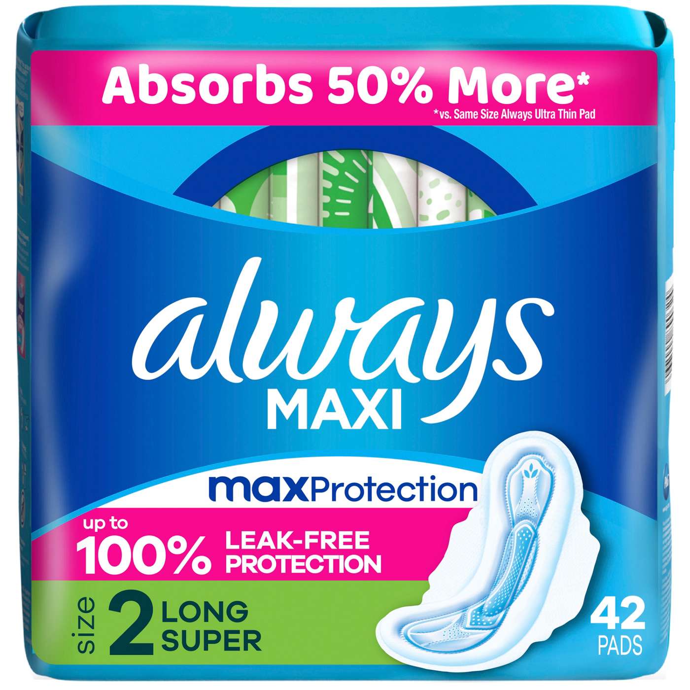 Always Maxi Daytime Pads with Wings, Super, Unscented Size 2; image 1 of 10