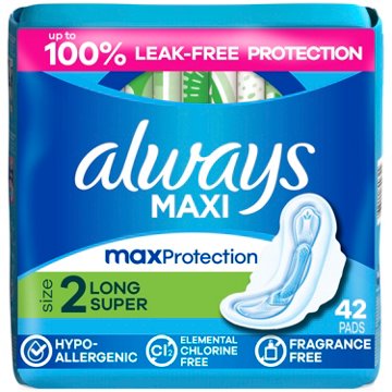 Always Maxi Daytime Pads with Wings, Super, Unscented Size 2