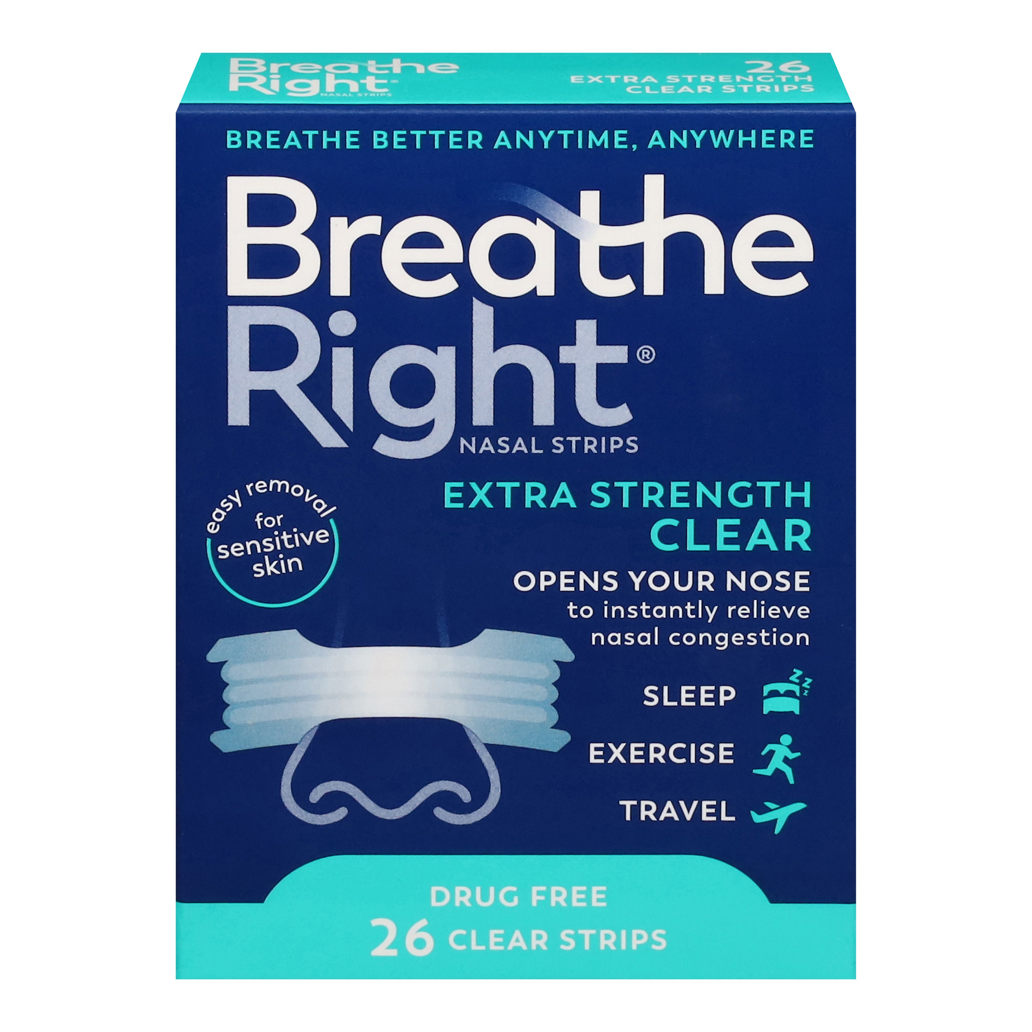 Breathe Right Nasal Strips Extra Clear, 26 ct