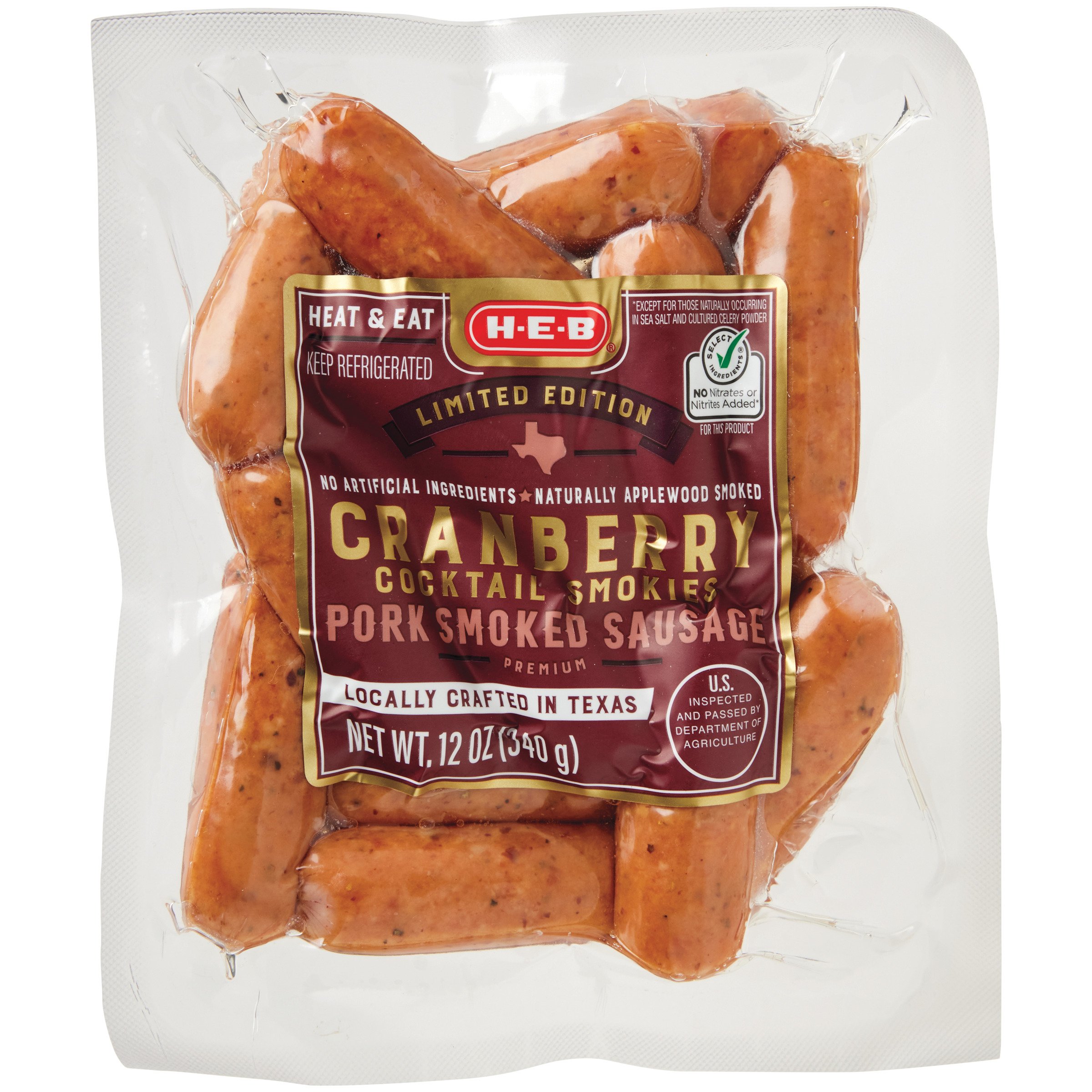 HEB Cranberry Pork Applewood Smoked Cocktail Smokies Shop Sausage at HEB