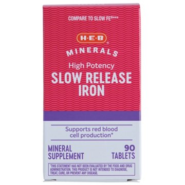 H-E-B Minerals High Potency Iron 45 mg Slow Release Tablets, 90 ct