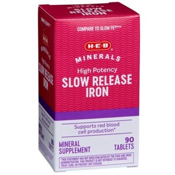 H-E-B Minerals High Potency Iron 45 mg Slow Release Tablets, 90 ct