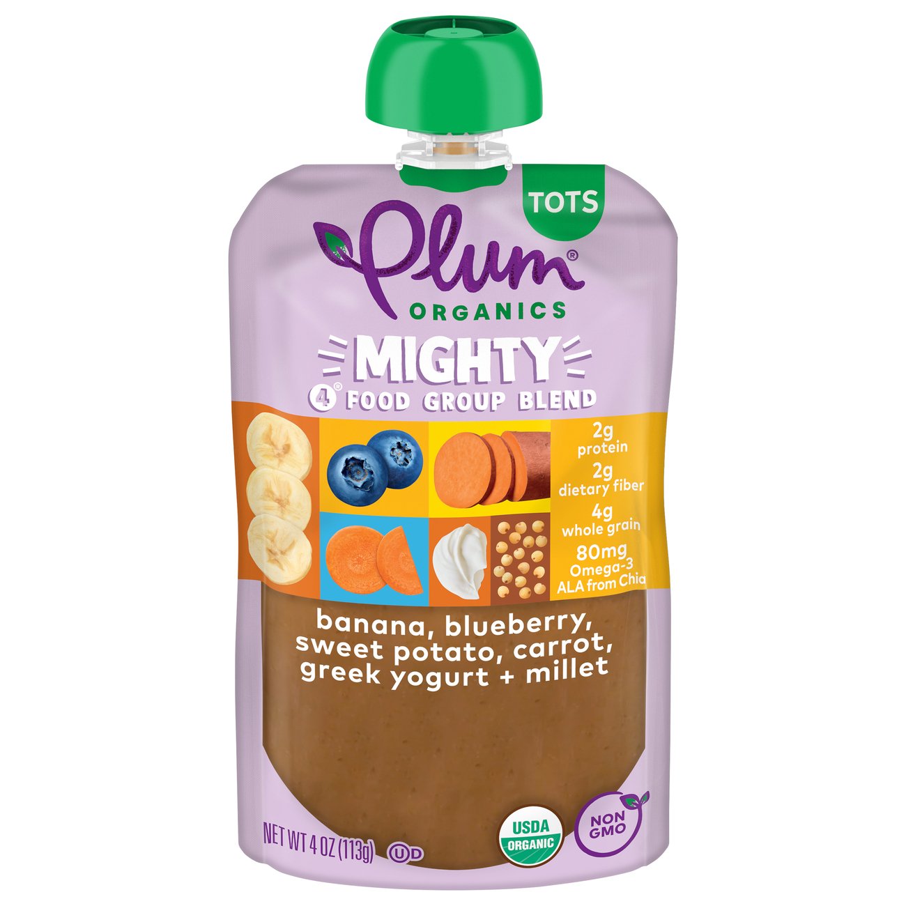 Plum Organics Mighty Pouch Banana, Blueberry, Sweet Potato, Carrot,  Greek Yogurt +Millet