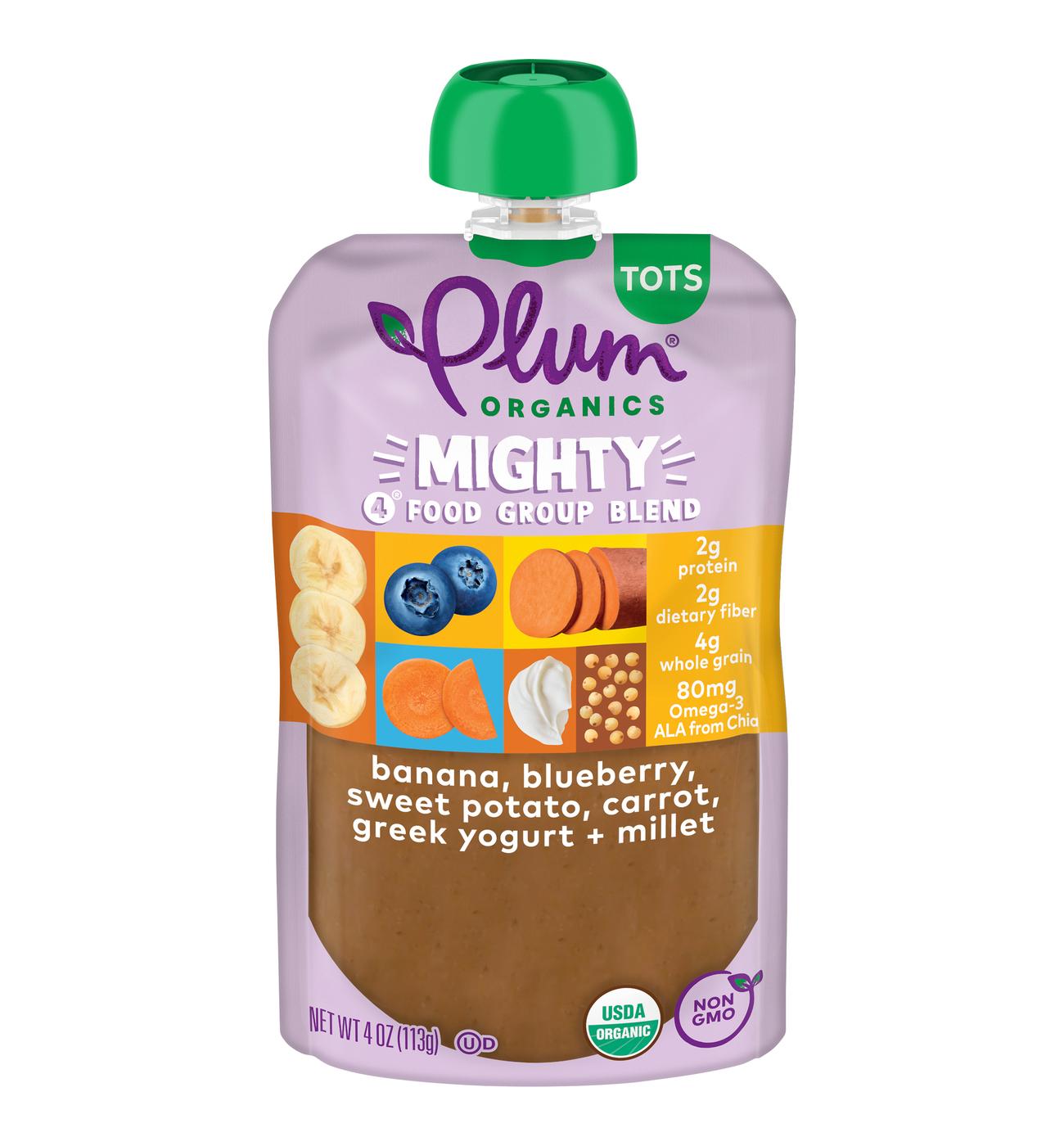 Plum Organics Mighty 4 Pouch - Banana, Blueberry, Sweet Potato, Carrot, Greek Yogurt +Millet; image 1 of 3