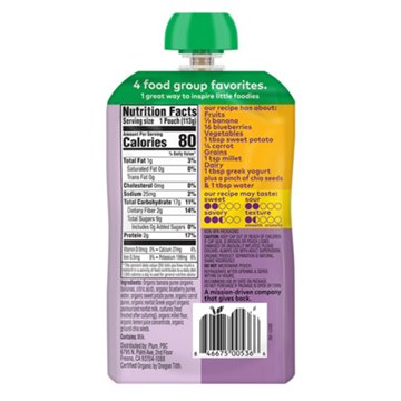Plum Organics Mighty 4 Pouch - Banana, Blueberry, Sweet Potato, Carrot, Greek Yogurt +Millet, 4 oz