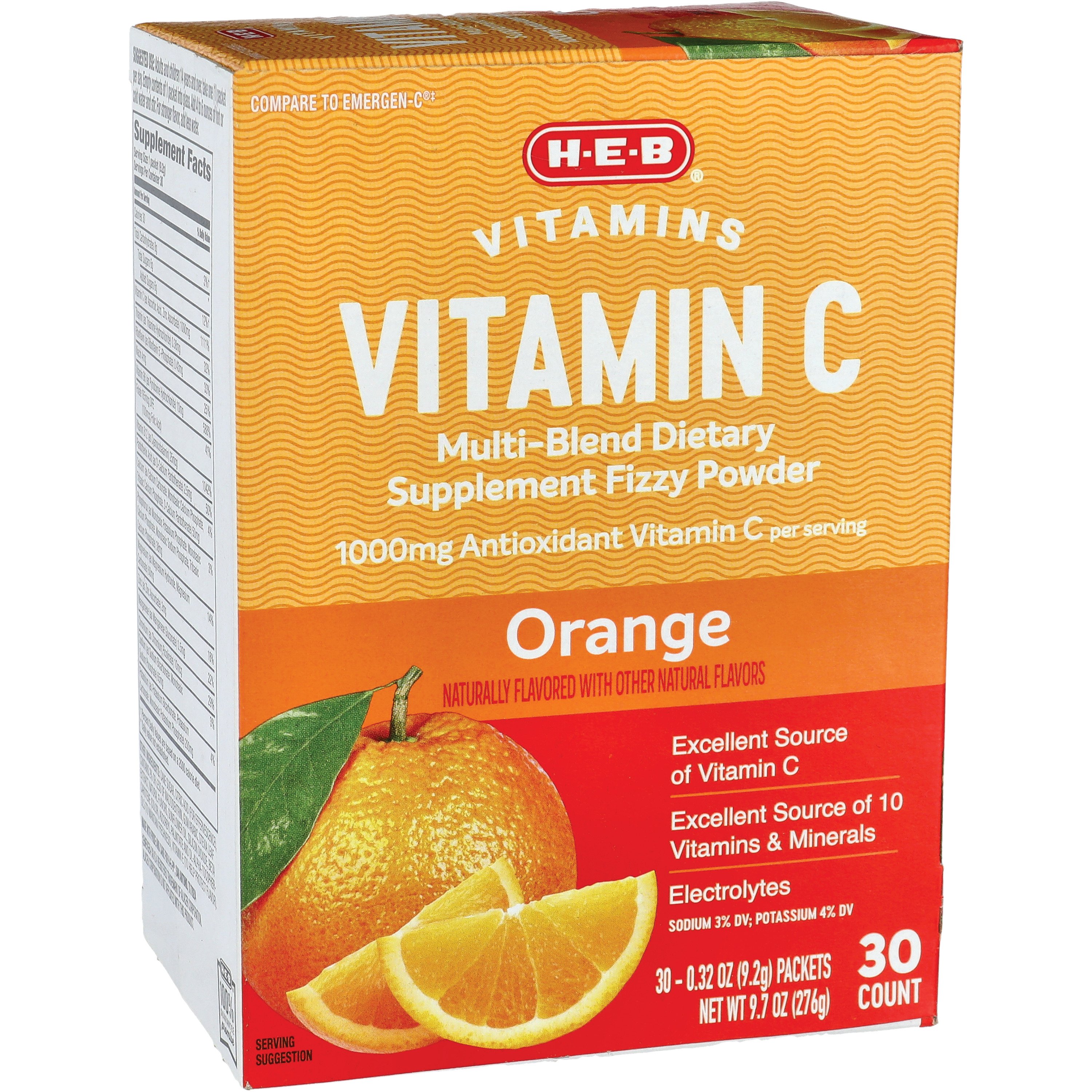 H E B 1000 Mg Vitamin C Orange Fizzy Powder Drink Mix Shop Vitamins Supplements At H E B