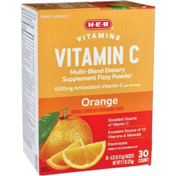 H-E-B Vitamins C 1,000 mg Fizzy Powder Drink Mix - Orange, 30 ct