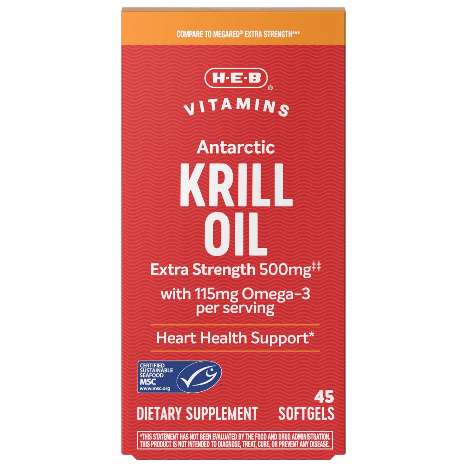H-E-B Vitamins Antarctic Krill Oil Extra Strength 500 mg Softgels, 45 ct