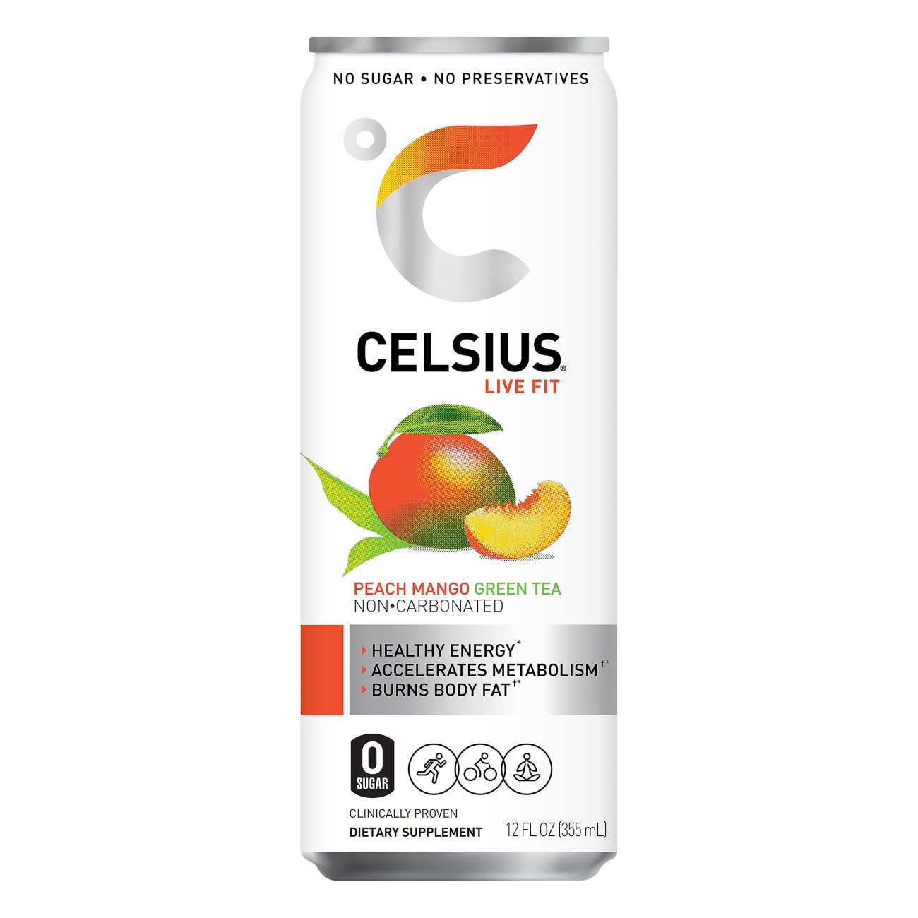 Celsius Zero Sugar Energy Drink - Peach Mango Green Tea, 12 oz