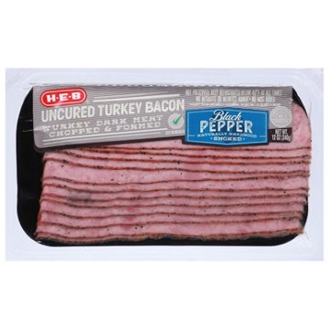 H-E-B Black Peppered Uncured Turkey Bacon, 12 oz